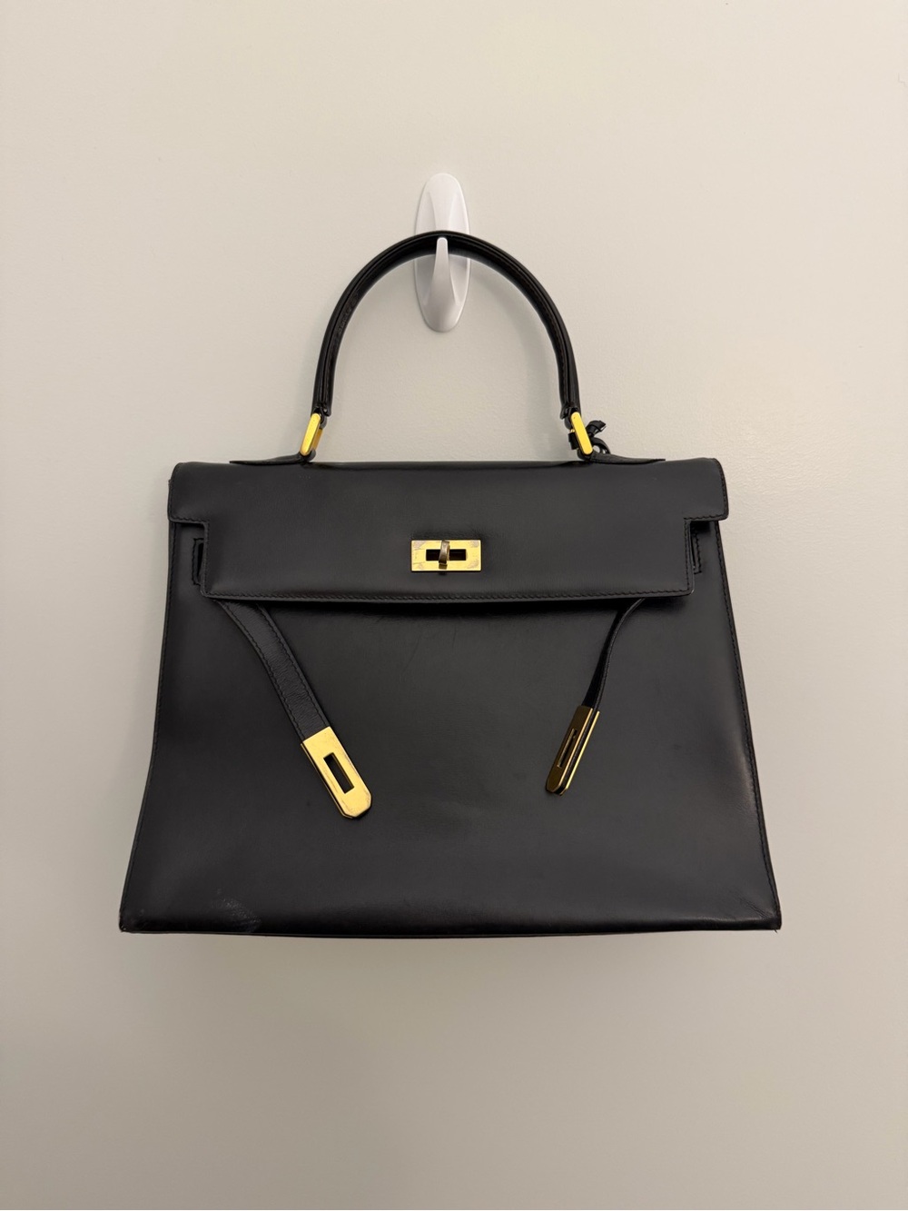 Vintage Bally Black Kelly bag Top-Handle Satchel with gold hardware